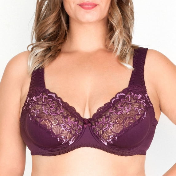 Wide Strap Bra Plus Size Full Coverage Underwire Support Panels 34 36 38 40 42 44 / C D E F G H I J (34H, Plum)