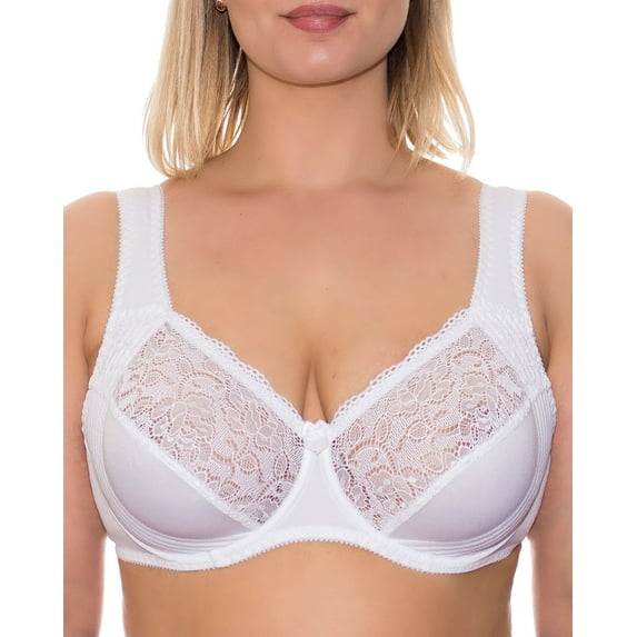 Wide Strap Bra Plus Size Full Coverage Underwire Support Panels 34 36 38 40 42 44 / C D E F G H I J (36D, White)