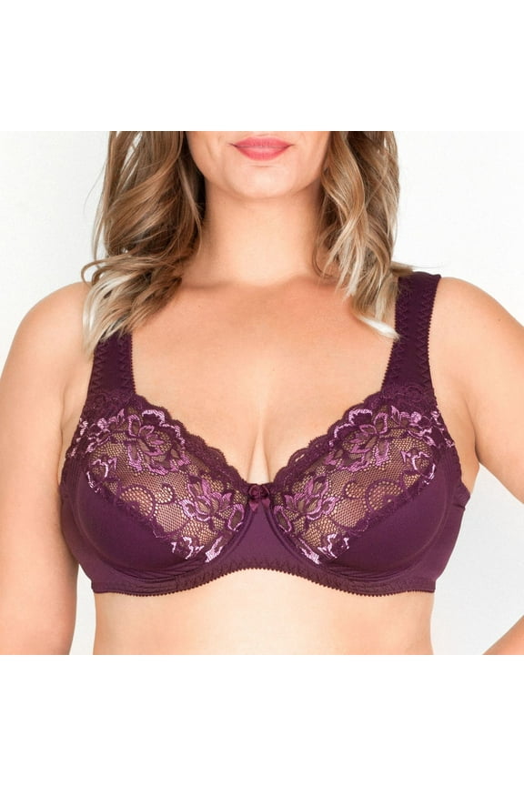 Wide Strap Bra Plus Size Full Coverage Underwire Support Panels 34 36 38 40 42 44 / C D E F G H I J (44G, Plum)