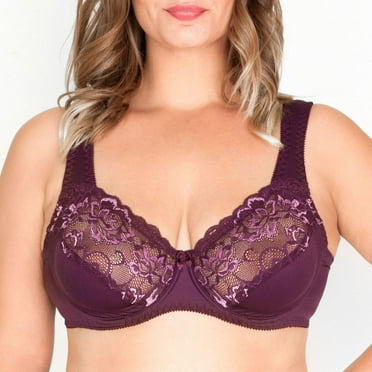 Wide Strap Bra Plus Size Full Coverage Underwire Support Panels 34 36 38 40 42 44 / C D E F G H I J (46C, Plum)