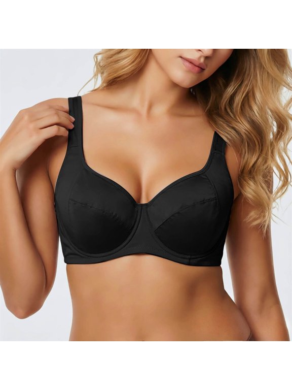 Wide Strap Push Up Bra with High Side Coverage for Daily Wear and Underwire Casual and Comfortable Everyday for Relaxed Moments, Black, 44G