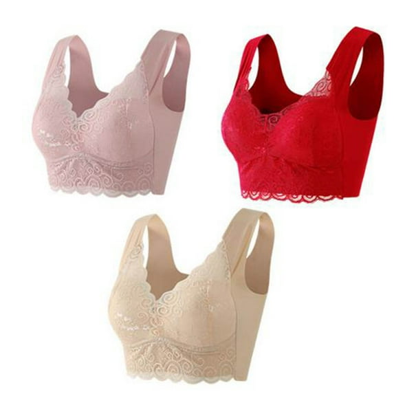 Wide Strap Sports Bras for Women Lace Beauty Back Comfy Solid Color Wrap Plus Size Bra Underwear Push Up No Underwire Bras,Beige 1,46B