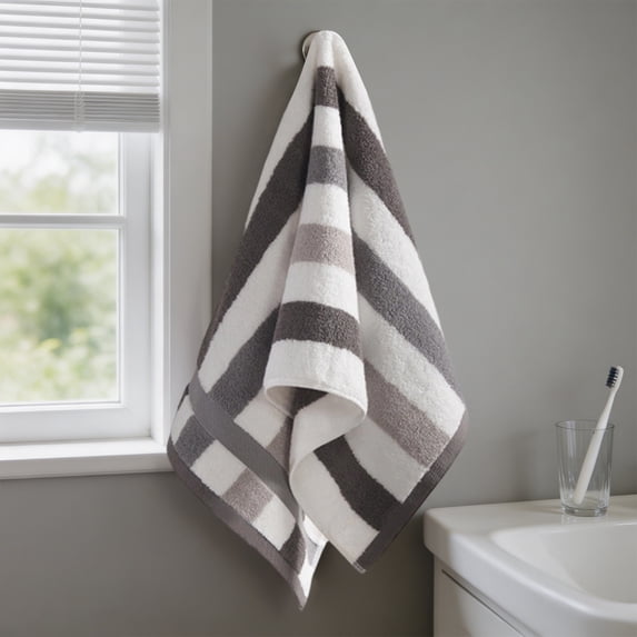 Wide Striped Cotton Hand Towels,Ultra Soft Absorbent Washcloths,Quick Dry Reusable Face Towels for Bathroom Kitchen Spa Home Use