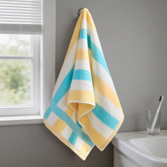 Wide Striped Cotton Hand Towels,Ultra Soft Absorbent Washcloths,Quick Dry Reusable Face Towels for Bathroom Kitchen Spa Home Use