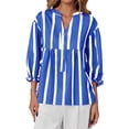 thumbnail image 1 of Wide Striped Sleeve Women Puff Sleeve Loose Blouse V-neck Casual Tops, 1 of 6