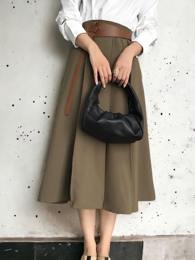 High waisted satin beltes umbrella skirt