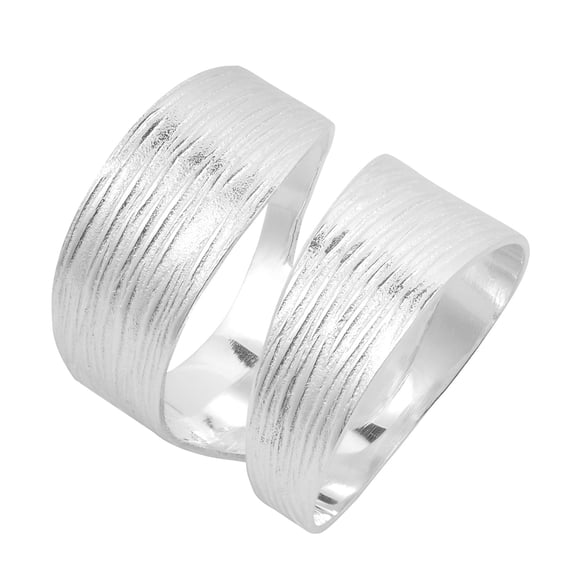 Wide Textured Double Wrap Satin Brush Sterling Silver Ring-6