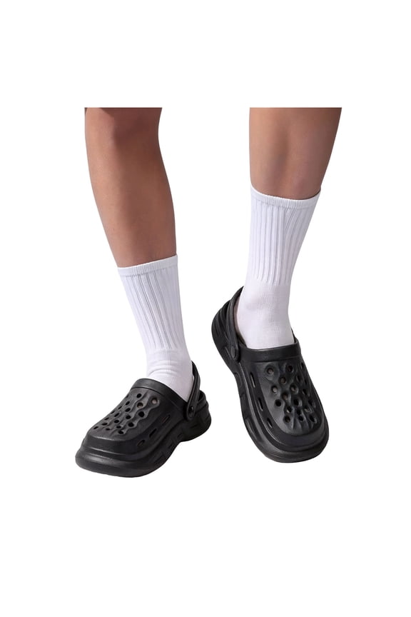 Wide Toe Box Clogs for Men Breathable Non Slip Platform Sandals Hollow Out Slip On Lightweight Slide Walking Shoes Black Size 8