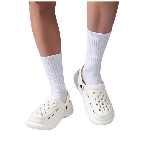Wide Toe Box Clogs for Men Breathable Non Slip Platform Sandals Hollow Out Slip On Lightweight Slide Walking Shoes White Size 7