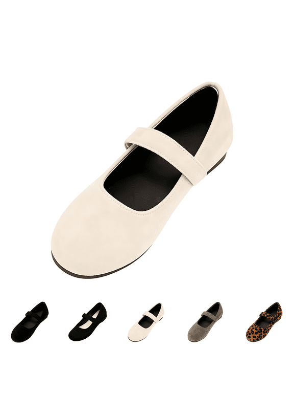 Wide Toe Box Flat Shoes Women Mary Jane Flat Shoes Comofortable Ballet Flat with Adjustable Straps Slip on Knit Casual Flats Dress for Women Dressy White