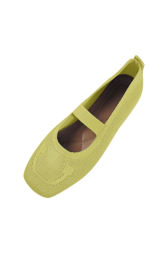 Wide Toe Box Flats for Women Comfortable Breathable Knit Square Toe Dress Shoes Trendy Business Casual Office Slip-On Low Heel Sandals Green Women Sandal