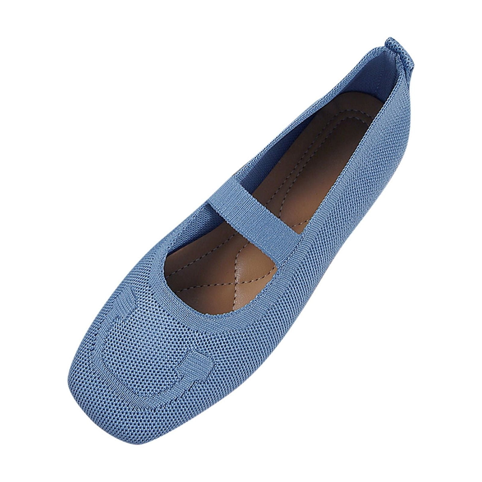 RUIYANQI Wide Toe Box Flats for Women Comfortable Breathable Knit Square Toe Dress Shoes Trendy Business Casual Office Slip-On Low Heel Sandals Light