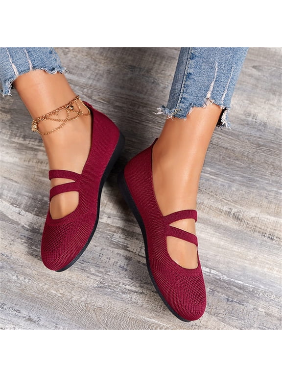 Wide Toe Box Flats Women Mary Jane Ballet Slip On Shoes Comfortable Knit Casual Ballerina Walking Dressy Office Womens Round Toe Mesh Breathable Lightweight Wide Width Dance Shoes, 43