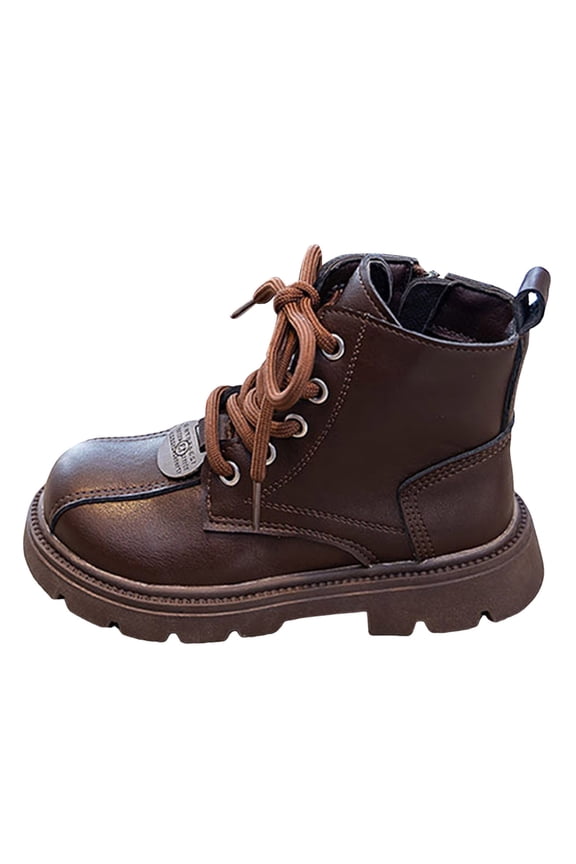 Wide Toe Box Mid Calf Combat Boots for Toddler Girls Lace Up Kids Lightweight Leather Platform Ankle Booties Brown Size 13 Little Child