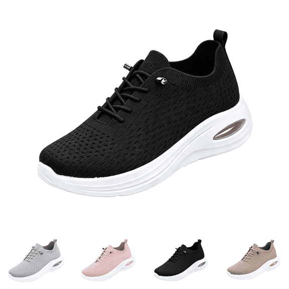 Wide Toe Box Shoes Women Extra Width Sneakers Air Cushion Road Running Ultra Light Tennis Gym Workout Training Breathable Walking with Arch Support Black
