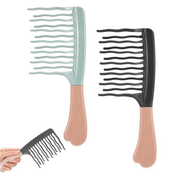 Wide Tooth Comb for Curly Hair, 2 Pack Detangler for Women & Men, Double-Layer Wavy Teeth for Gentle Detangling, Ergonomic Handle for Thick, Curly, Wavy or Long Hair