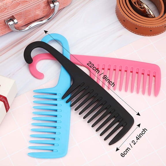 Wide Tooth Comb Shower Comb With Hook, Premium Tangle Free Combs, Large Handle Detangling Comb Wide Teeth Hair Comb Good for Curly Hair Wet Dry