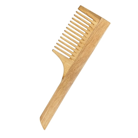 Wide Tooth Wooden Comb with Handle  Natural Wood Hair Comb for Smooth Detangling, Gentle Scalp Care & Daily Grooming