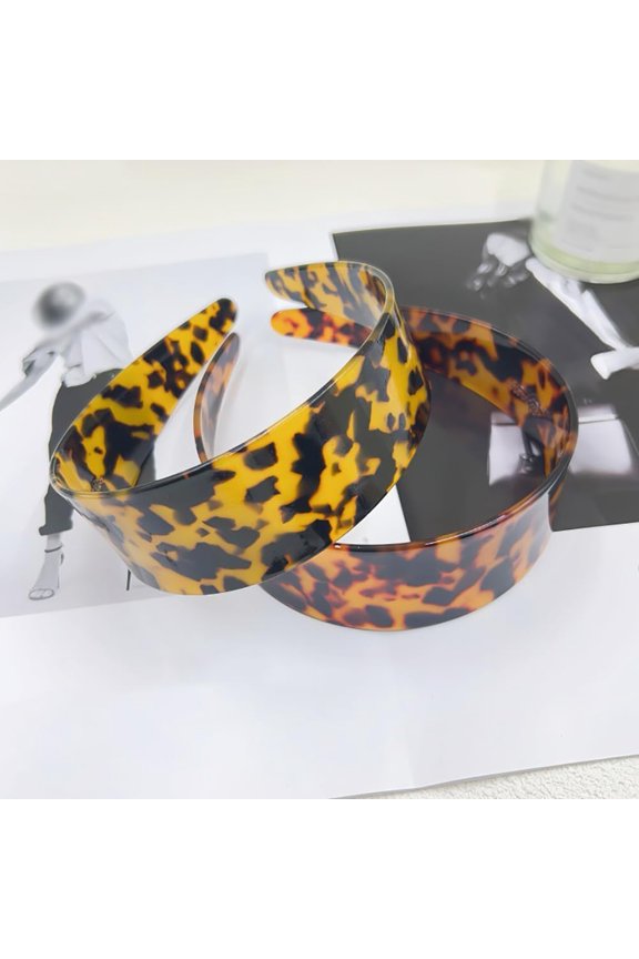 Wide Tortoise Shell Headband with Teeth Leopard Print Plastic Headband Animal Pattern Hair Band Non Slip Hairbands Fashion Hair Hoop Trendy Head Accessories for Women Red Brown(Q)