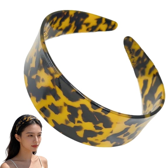 Wide Tortoise Shell Headband with Teeth Leopard Print Plastic Headband Animal Pattern Hair Band Non Slip Hairbands Fashion Hair Hoop Trendy Head Accessories for Women Yellow Brown