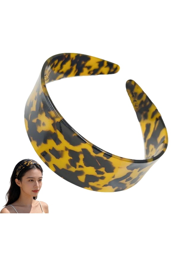 Wide Tortoise Shell Headband with Teeth Leopard Print Plastic Headband Animal Pattern Hair Band Non Slip Hairbands Fashion Hair Hoop Trendy Head Accessories for Women Yellow Brown