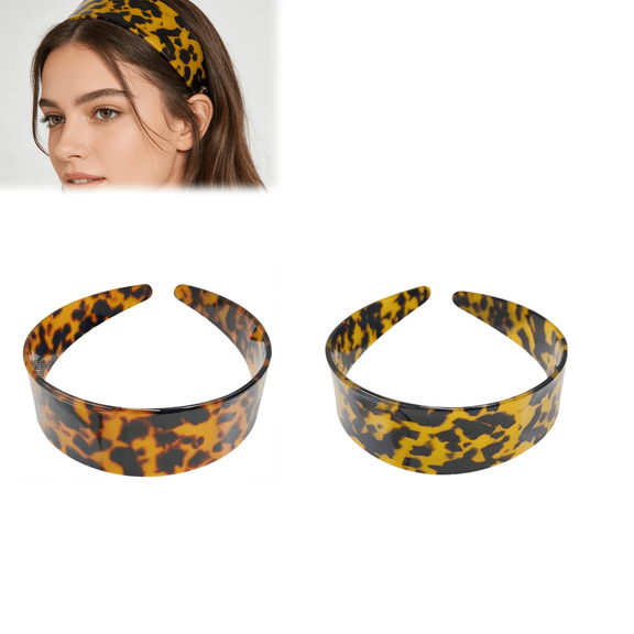 Wide Tortoise Shell Headband with Teeth, Non Slip Leopard Print Plastic Hair Band, Animal Pattern Fashion Hair Hoop for Women, Trendy Hair Accessories for Styling(wwx)