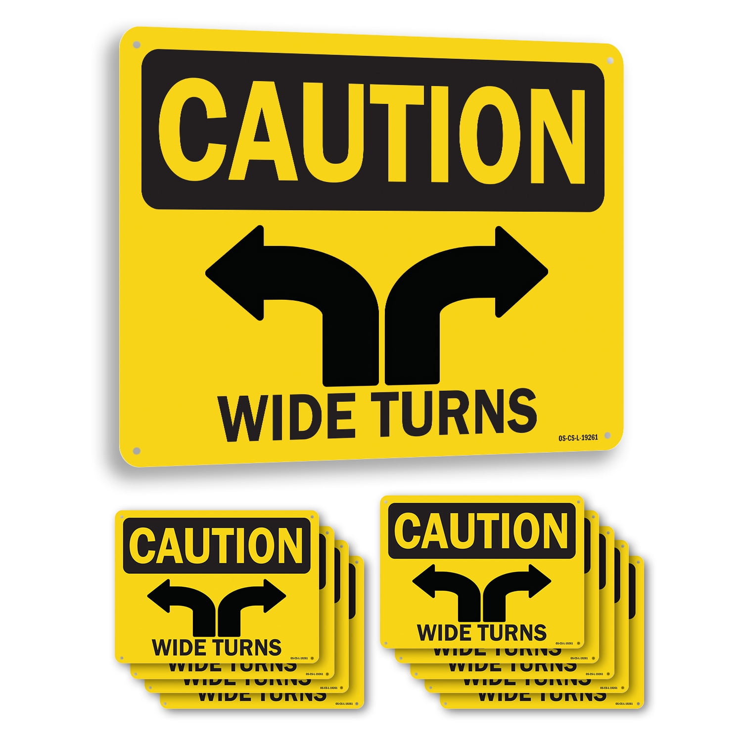 Wide Turns OSHA Caution Aluminum Sign 24 Inch x 18 Inch - 10 Pack ...