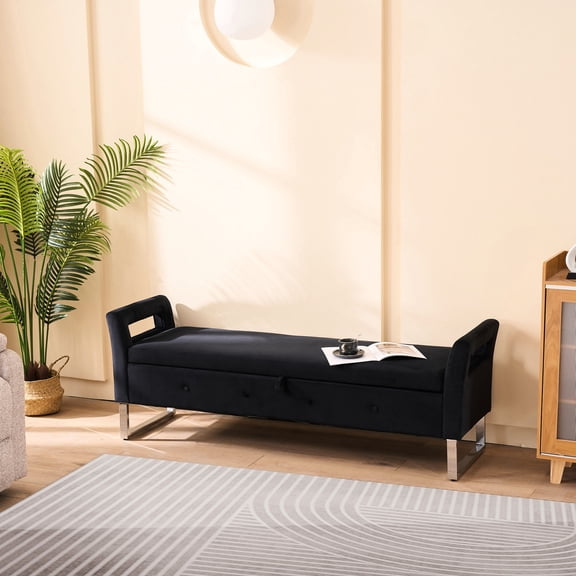 Wide Velvet Bench | Storage for Books and Magazines in Bedroom