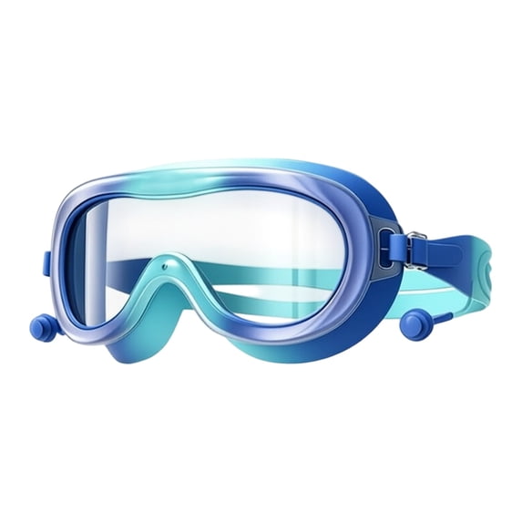 Wide View Kids Swim Goggles Anti Fog Clear Lens Leakproof Swimming Goggles With Built-in Ear Plugs(Blue-17.5x6cm)