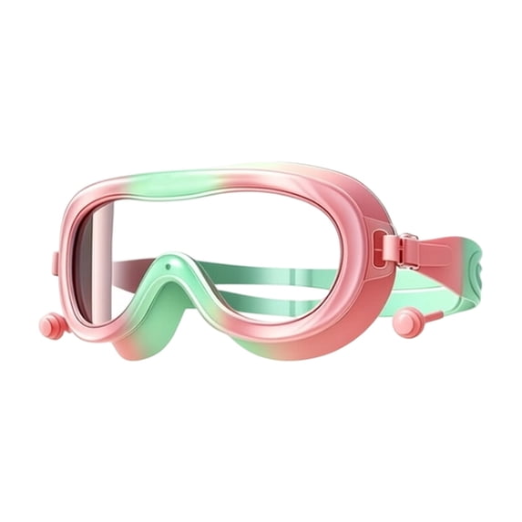 Wide View Kids Swim Goggles Anti Fog Clear Lens Leakproof Swimming Goggles With Built-in Ear Plugs(Pink-17.5x6cm)