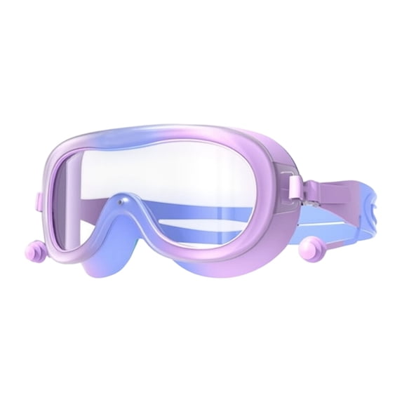Wide View Kids Swim Goggles Anti Fog Clear Lens Leakproof Swimming Goggles With Built-in Ear Plugs(Purple-17.5x6cm)