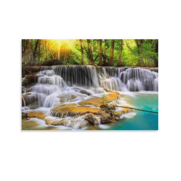Wide View of Erawan Waterfall Canvas Art Poster And Wall Art Picture Print Modern Family Bedroom Decor Posters,Unframe-style,16x24inch(40x60cm)