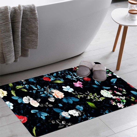 Wide Vintage Background Pattern Rose Bath Rugs 16x24 Inch Non Slip Bath Mat Quick Dry Absorbent Thin Bath Rug Fit Under Door Washable Bath Floor Rugs for Bathroom Bathtub Shower Sink,Multi 5