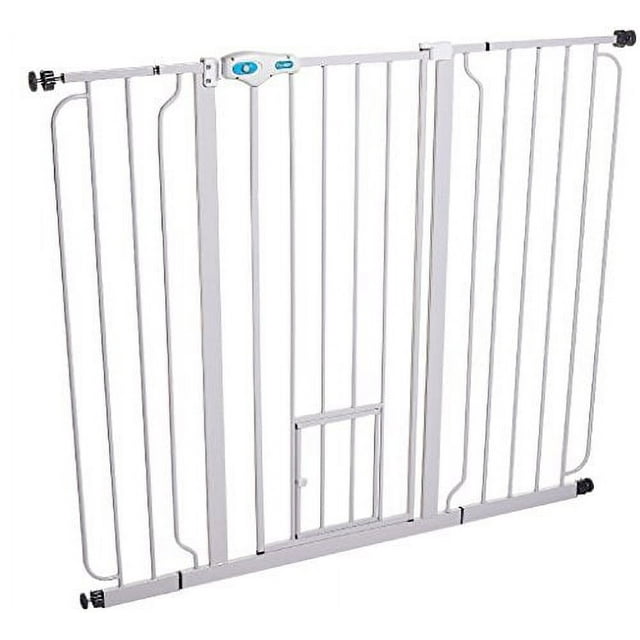 Wide WalkThru Pet Gate With Pet Door White, 2934Wx30h In