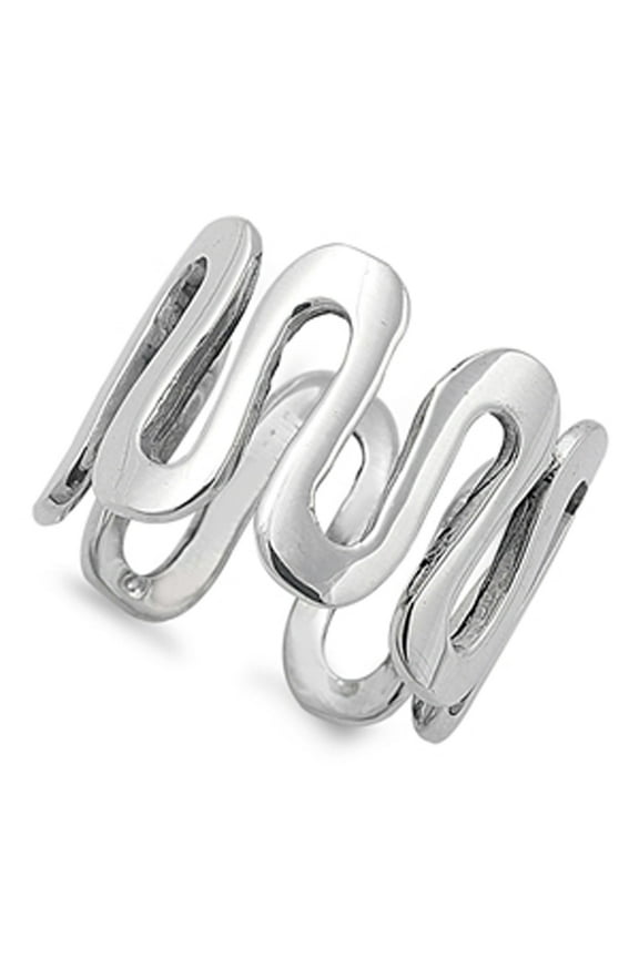Wide Wave Eternity Swirl Zig Zag Ring .925 Sterling Silver Band Jewelry Female Male Unisex Size 9