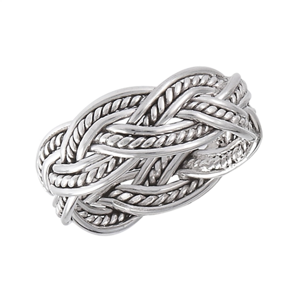 Wide Weave Eternity Rope Criss Cross Knot Ring Sterling Silver Band 925 ...