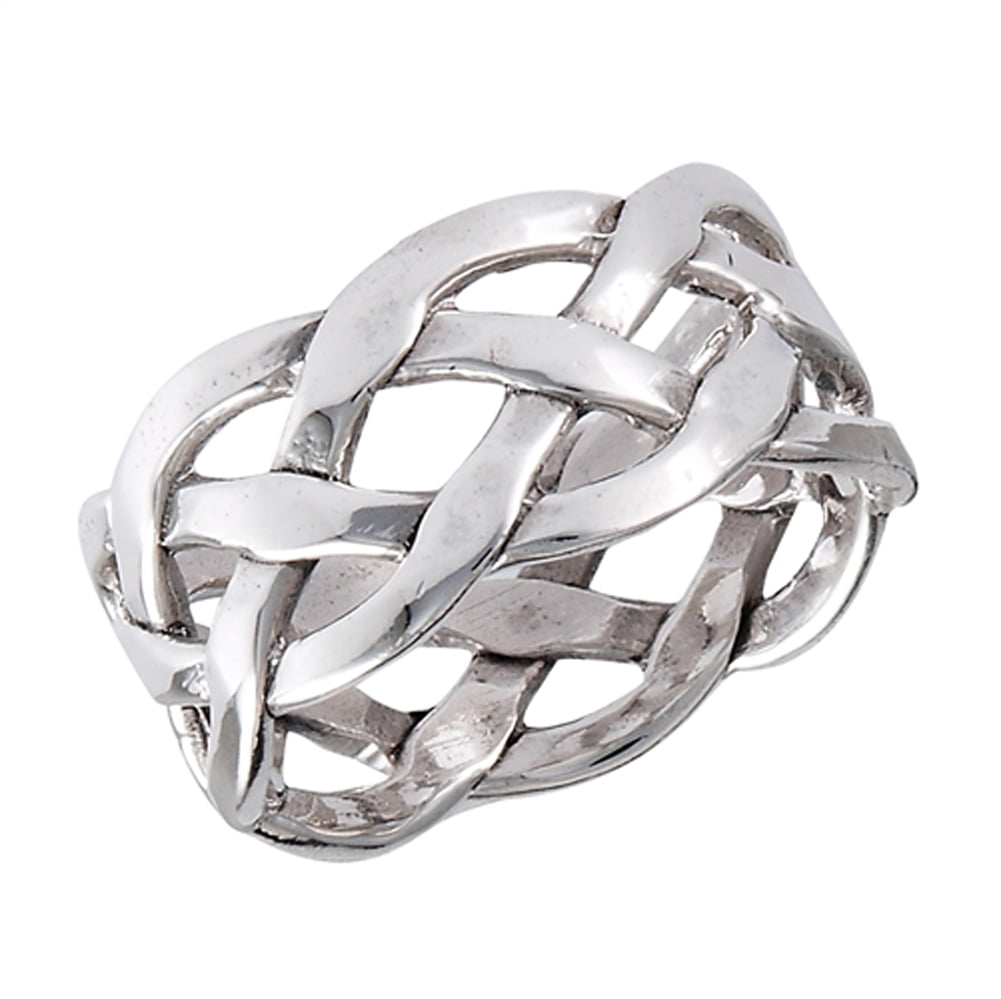 Wide Weave Mesh Knot Celtic Wedding Ring 925 Sterling Silver Band ...