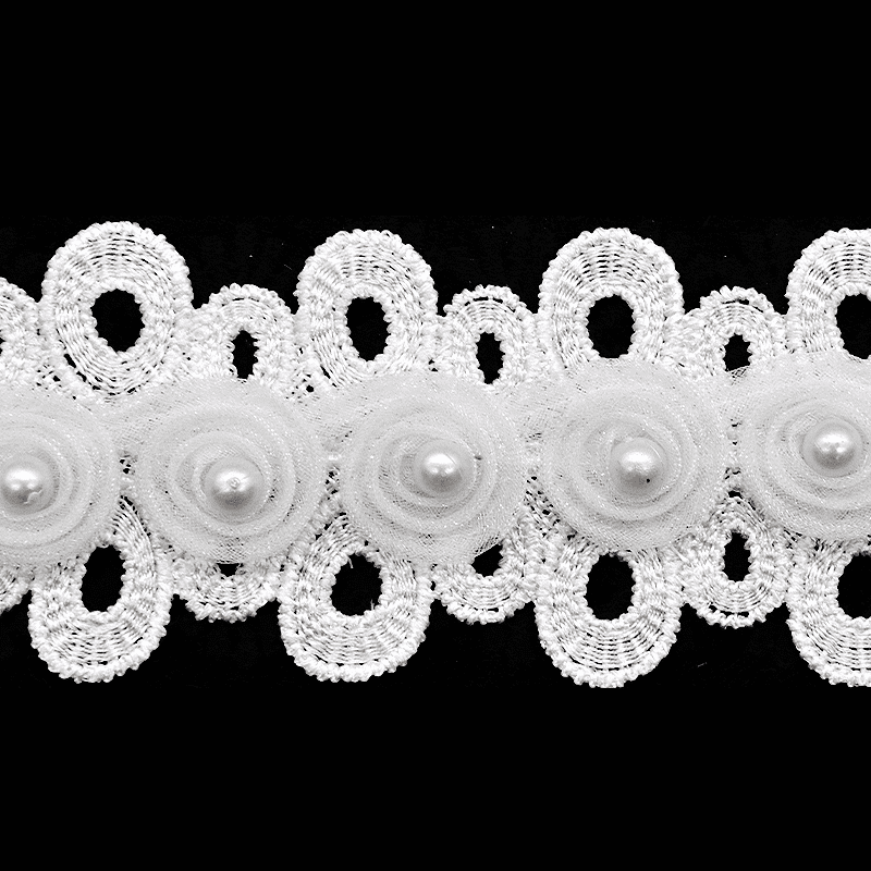 Belagio Enterprises - 1 3/4" Width Flower Lace Trim with Pearl (15 Yard Roll) - BTP-1804-27 White