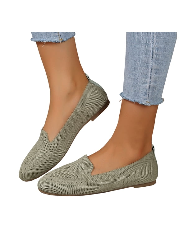 Wide Width Ballet Flats Shoes for Women Lightweight Foldable Knit Flats Comfortable Dressy Casual Work Loafers Green Size 8.5