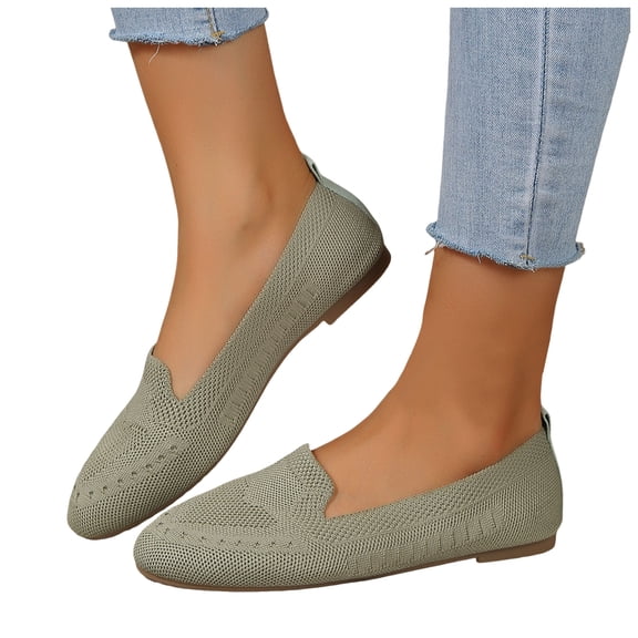 Wide Width Ballet Flats Shoes for Women Lightweight Foldable Knit Flats Comfortable Dressy Casual Work Loafers Green Size 8