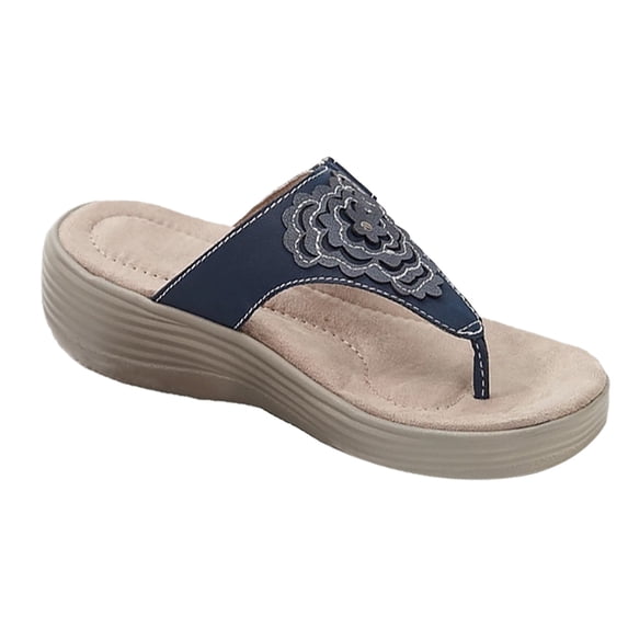 Wide Width Flip-Flops for Women Black Dressy Flip Flops - Ladies Summer Casual Low Wedge Sandals