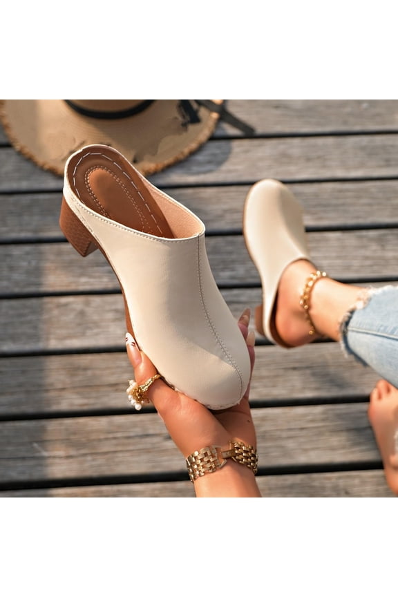 Wide Width High Heel Clogs with Arch Support 2026 Closed Toe Slip On Suede Slides for Women Fashion Chunky Block Heel Round Toe Mule Indoor Outdoor Slippers Comfortable Non Slip Walking Shoes