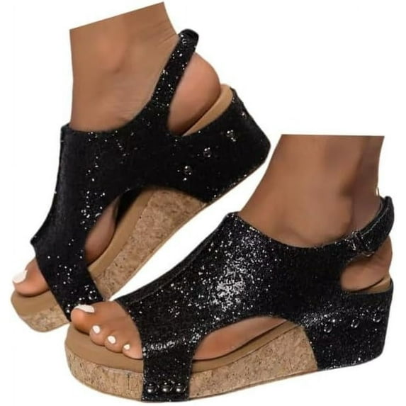 Wide Width Platform Wedge Sandals For Women Summer Dressy, Women's Open Toe Buckle Ankle Strap Summer Platform Wedge Sandals, Ladies Comfortable Low Heel Sandal Wedding Party Dress Shoe
