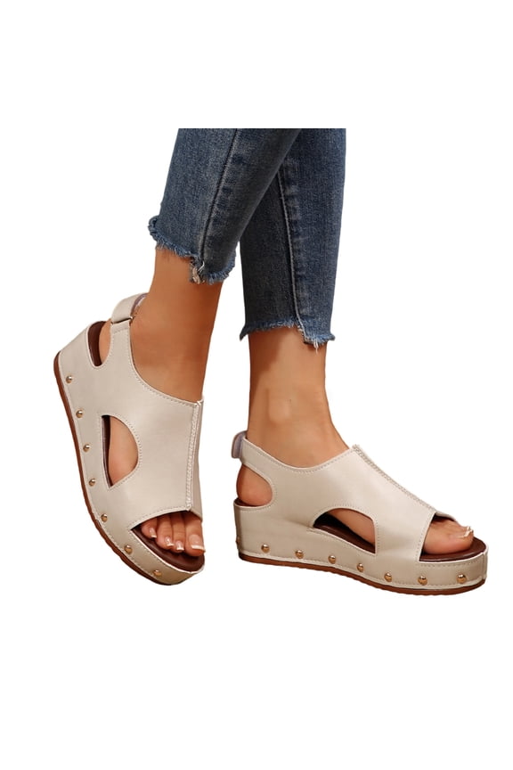 Wide Width Platform Wedge Sandals for Women: Comfortable Low Heel Open-Toe Summer Shoes with Adjustable Ankle Strap(White, 9)