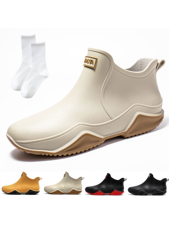 Wide Width Rain Boots, Womens Waterproof Non-slip Rain Boots for Outdoor, Trendy Short Yellow Rainies for Women Men, Anti-Slipping Fishing Garden Mud Rubber