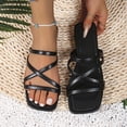 thumbnail image 1 of Wide Width Sandals for Women, Going Out Shoes for Women, Womens Sandals Wide Width, Women's Flat Sandals Strappy Square Open Toe Slide Sandals Dressy Comfortable Wide Feet Friendly, Black 6.5, 1 of 6