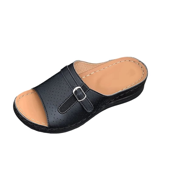 Wide Width Sandals for Women Bohemia Sandals Flatform Open Toe Sandal Lightweight for All-Day Walking Comfort (Black,40)