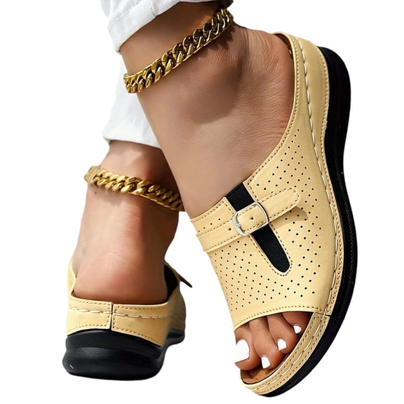 Wide Width Sandals for Women Bohemia Sandals Flatform Open Toe Sandal Lightweight for All-Day Walking Comfort (Yellow,42)