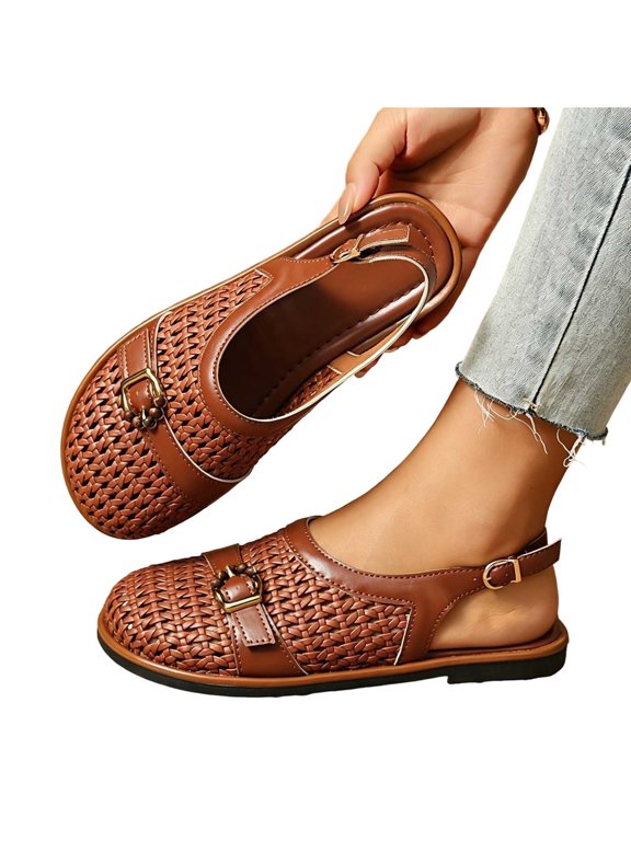 Wide Width Sandals for Women Plus Size Fit Flat Sole Design Closed Toe Design Round Toe Design Comfortable Wear Closed Toe Sandals Women