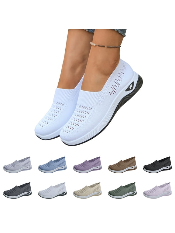 Wide Width Shoes for Women,Orthopedic Summer Slip on Mesh Sneakers for Women Closed Toe Slides Wide Dressy Comfortable Slippers Women's Breathable Outdoor Casual Lightweight Walking Shoes